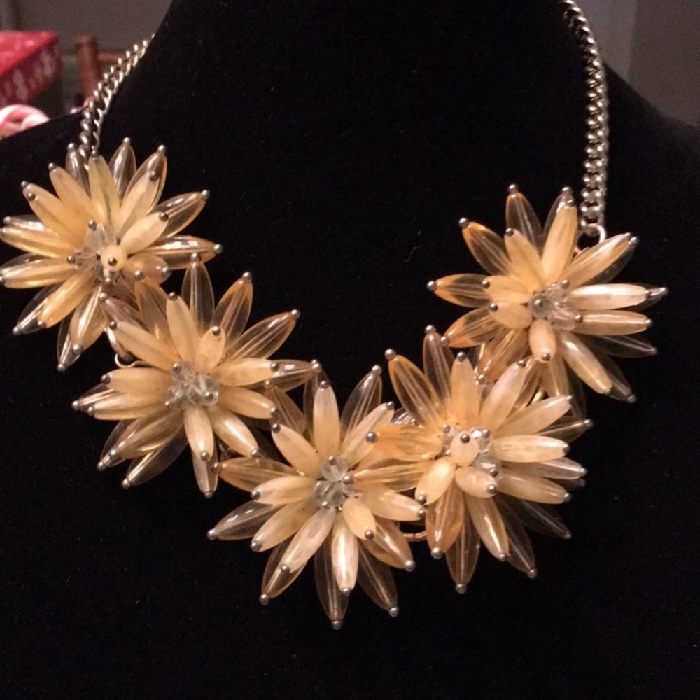 Yellow beaded flower statement necklace